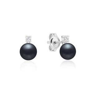 Cercei argint cu perle naturale negre 6 mm si cristale DiAmanti SK24469E_B-G (Argint 925‰ 0,8 g.)